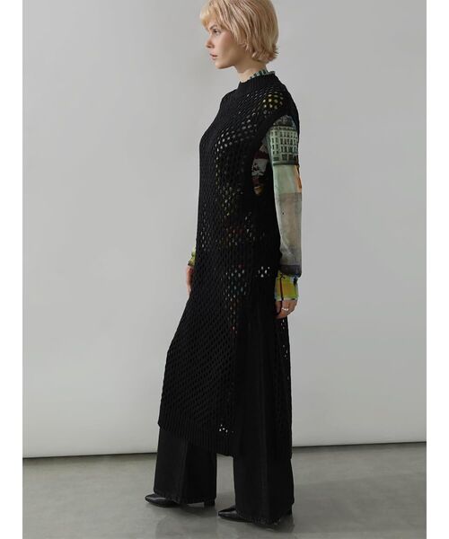 :ETHROF(イーサオブ)の「BACK OPEN MESH KNIT DRESS(ニット/セーター・レディース・ブラック/グレー・FREE)」の7枚目の写真
