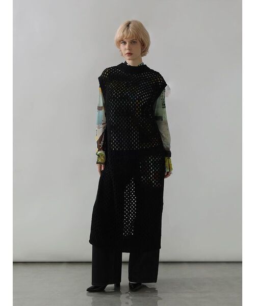:ETHROF(イーサオブ)の「BACK OPEN MESH KNIT DRESS(ニット/セーター・レディース・ブラック/グレー・FREE)」の9枚目の写真