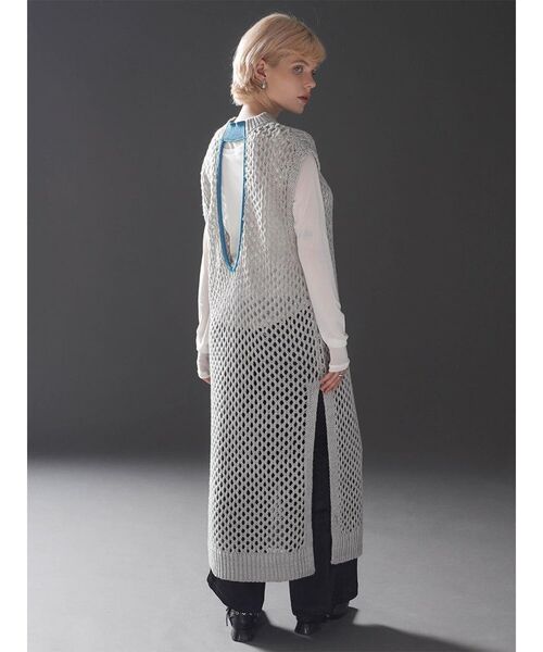 :ETHROF(イーサオブ)の「BACK OPEN MESH KNIT DRESS(ニット/セーター・レディース・ブラック/グレー・FREE)」の1枚目の写真
