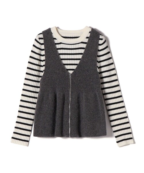 SHIPS Colors(シップス カラーズ)の「SHIPS Colors:〈手洗い可能〉ジップ ビスチェ × ボーダー ニット セット◇(ニット/セーター・レディース・グレー/ブラウン・ONE SIZE)」の4枚目の写真