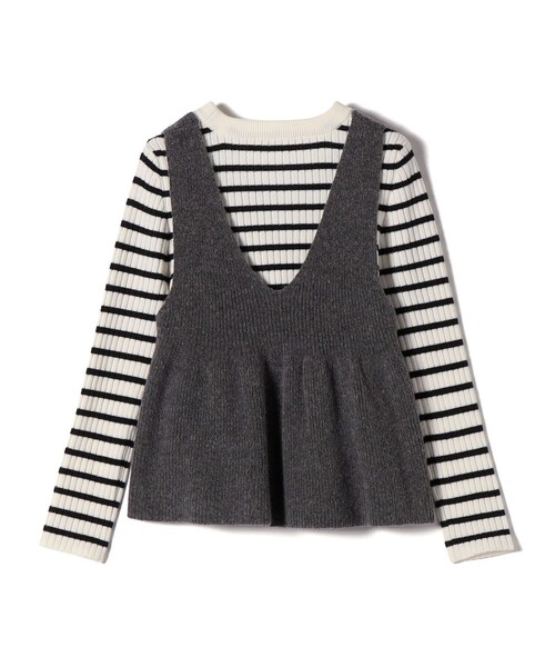 SHIPS Colors(シップス カラーズ)の「SHIPS Colors:〈手洗い可能〉ジップ ビスチェ × ボーダー ニット セット◇(ニット/セーター・レディース・グレー/ブラウン・ONE SIZE)」の5枚目の写真