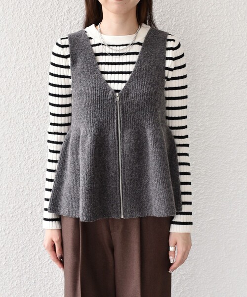 SHIPS Colors(シップス カラーズ)の「SHIPS Colors:〈手洗い可能〉ジップ ビスチェ × ボーダー ニット セット◇(ニット/セーター・レディース・グレー/ブラウン・ONE SIZE)」の19枚目の写真