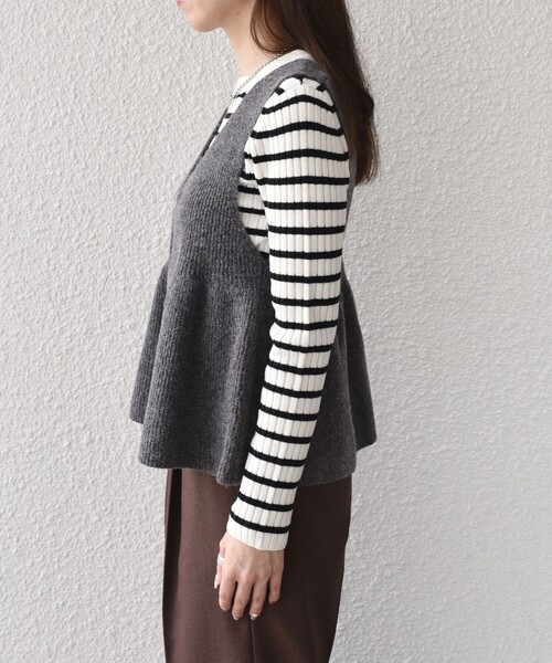 SHIPS Colors(シップス カラーズ)の「SHIPS Colors:〈手洗い可能〉ジップ ビスチェ × ボーダー ニット セット◇(ニット/セーター・レディース・グレー/ブラウン・ONE SIZE)」の20枚目の写真