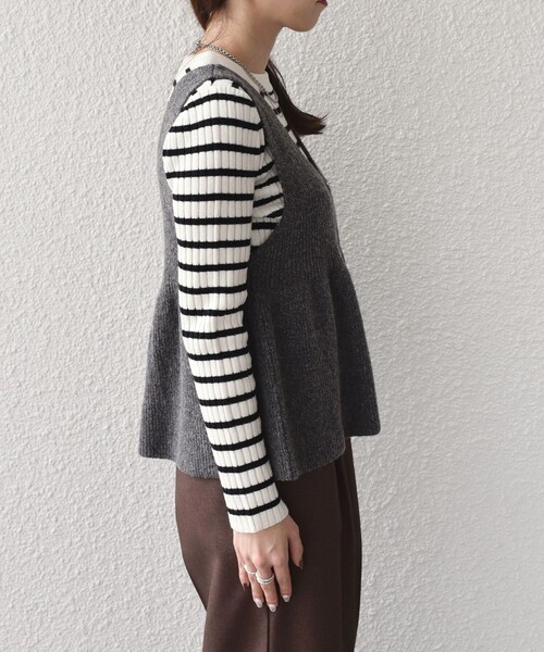 SHIPS Colors(シップス カラーズ)の「SHIPS Colors:〈手洗い可能〉ジップ ビスチェ × ボーダー ニット セット◇(ニット/セーター・レディース・グレー/ブラウン・ONE SIZE)」の22枚目の写真