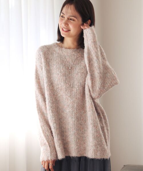 Green　Parks（グリーンパークス）の「ブークレMIXニットチュニック（ニット/セーター・レディース・グレー/アイボリー/グレイッシュベージュ/サックスブルー/ピンク・FREE）」の7枚目の写真