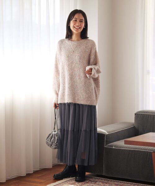 Green　Parks（グリーンパークス）の「ブークレMIXニットチュニック（ニット/セーター・レディース・グレー/アイボリー/グレイッシュベージュ/サックスブルー/ピンク・FREE）」の8枚目の写真