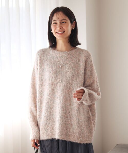 Green　Parks（グリーンパークス）の「ブークレMIXニットチュニック（ニット/セーター・レディース・グレー/アイボリー/グレイッシュベージュ/サックスブルー/ピンク・FREE）」の9枚目の写真