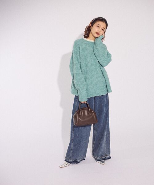 Green　Parks（グリーンパークス）の「ブークレMIXニットチュニック（ニット/セーター・レディース・グレー/アイボリー/グレイッシュベージュ/サックスブルー/ピンク・FREE）」の10枚目の写真