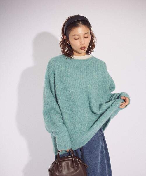 Green　Parks（グリーンパークス）の「ブークレMIXニットチュニック（ニット/セーター・レディース・グレー/アイボリー/グレイッシュベージュ/サックスブルー/ピンク・FREE）」の14枚目の写真