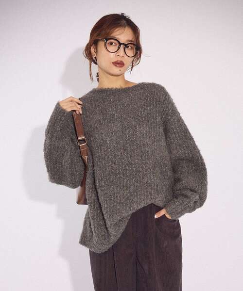 Green　Parks（グリーンパークス）の「ブークレMIXニットチュニック（ニット/セーター・レディース・グレー/アイボリー/グレイッシュベージュ/サックスブルー/ピンク・FREE）」の22枚目の写真