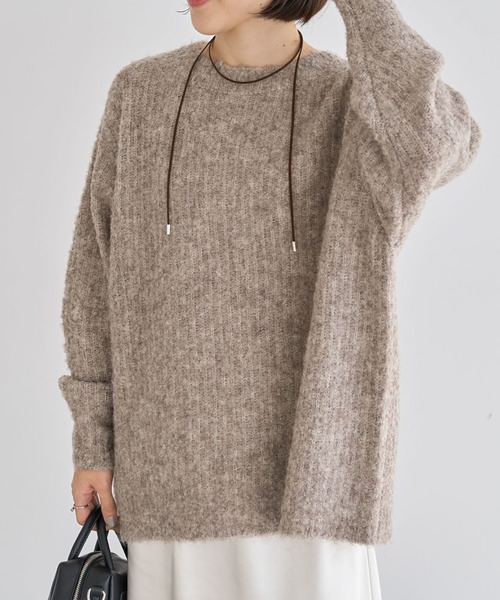 Green　Parks（グリーンパークス）の「ブークレMIXニットチュニック（ニット/セーター・レディース・グレー/アイボリー/グレイッシュベージュ/サックスブルー/ピンク・FREE）」の3枚目の写真