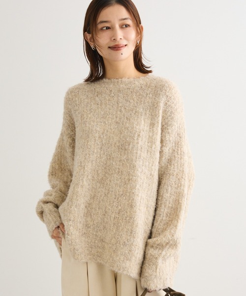 Green　Parks（グリーンパークス）の「ブークレMIXニットチュニック（ニット/セーター・レディース・グレー/アイボリー/グレイッシュベージュ/サックスブルー/ピンク・FREE）」の2枚目の写真