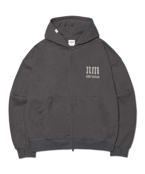 R.V ARCH LOGO HOODED ZIP-UP - CHARCOAL