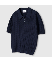 LEMAIN SECOND（リメインセカンド）の「オーバーサイズ ウォッシャブル カラーネック ケーブル 半袖ニット [ネイビー]（ニット/セーター）」