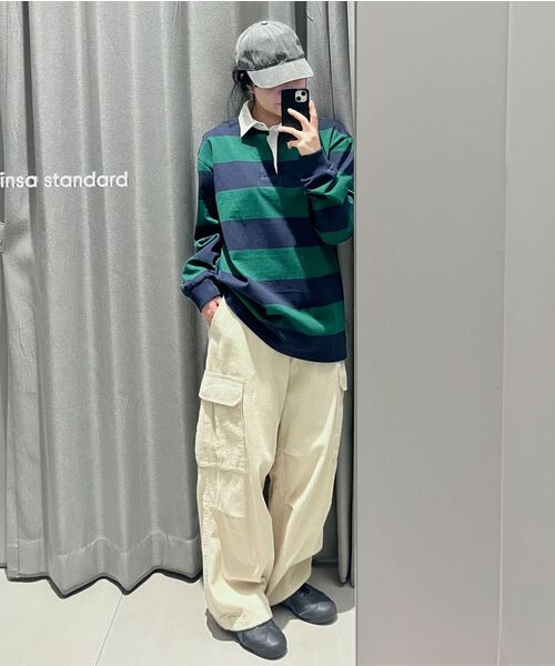 MUSINSA STANDARD（ムシンサスタンダード）の「ストライプラグビーシャツ[ネイビー/グリーン]（ポロシャツ・メンズ・その他・MEDIUM/LARGE/X-LARGE/XX-LARGE）」の9枚目の写真