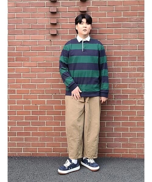 MUSINSA STANDARD（ムシンサスタンダード）の「ストライプラグビーシャツ[ネイビー/グリーン]（ポロシャツ・メンズ・その他・MEDIUM/LARGE/X-LARGE/XX-LARGE）」の14枚目の写真