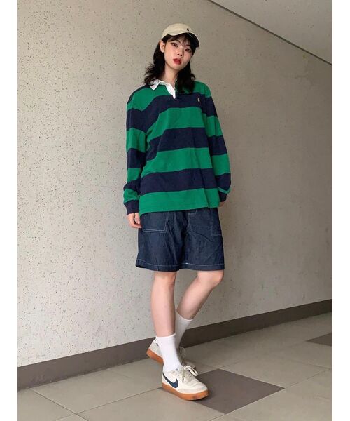 MUSINSA STANDARD（ムシンサスタンダード）の「ストライプラグビーシャツ[ネイビー/グリーン]（ポロシャツ・メンズ・その他・MEDIUM/LARGE/X-LARGE/XX-LARGE）」の15枚目の写真