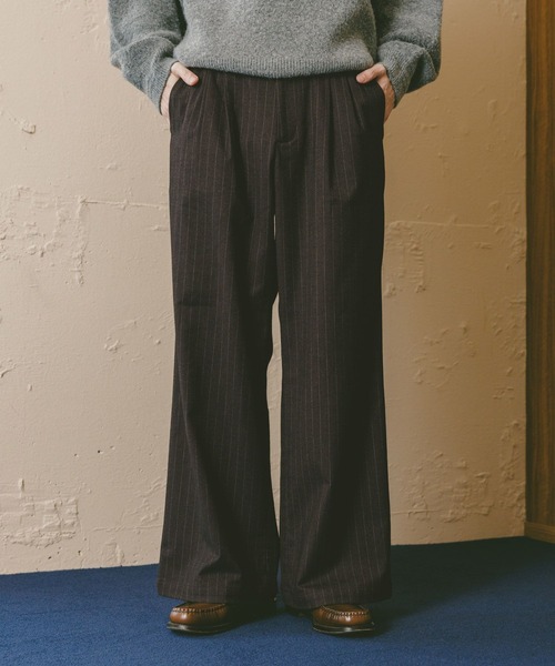 セール】TRストレッチ/ピンストライプワイドパンツ（スラックス