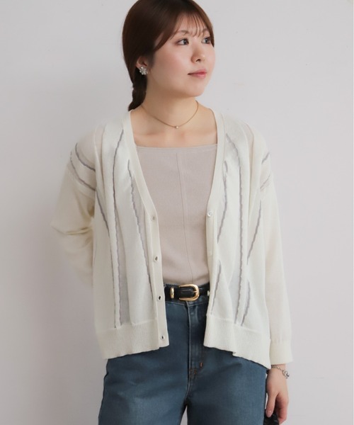 NOMBRE IMPAIR（ノンブルアンペール）の「ハイツイストコットン　タックラインVカーデ（カーディガン/ボレロ・レディース・ブルー/ライトグリーン/ホワイト・FREE）」の2枚目の写真