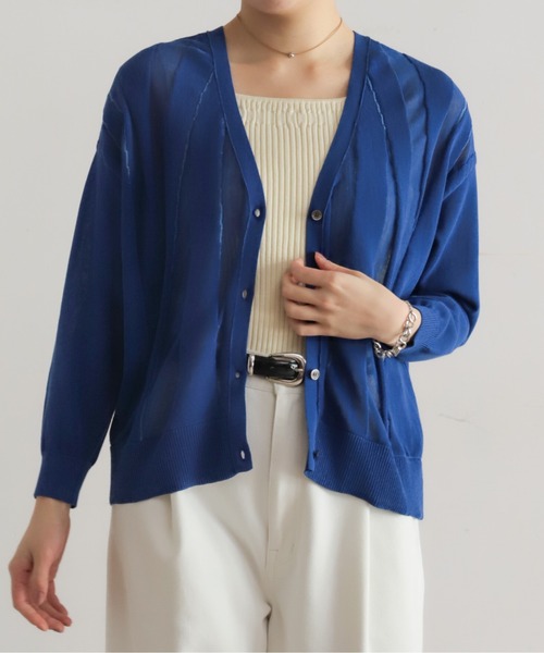 NOMBRE IMPAIR（ノンブルアンペール）の「ハイツイストコットン　タックラインVカーデ（カーディガン/ボレロ・レディース・ブルー/ライトグリーン/ホワイト・FREE）」の3枚目の写真