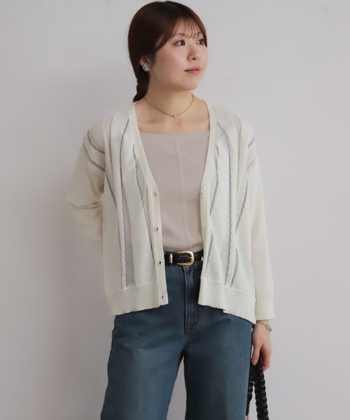 NOMBRE IMPAIR（ノンブルアンペール）の「ハイツイストコットン　タックラインVカーデ（カーディガン/ボレロ・レディース・ブルー/ライトグリーン/ホワイト・FREE）」の8枚目の写真