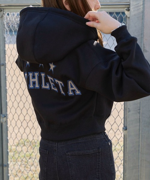 ATHLETA ネイビー ジップアップフーディ セール】［ athleta ］裏起毛スウェットジップアップフーディ