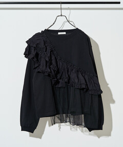 Mixed Fabric Frill Tops/異素材コンビフリルトップス（Tシャツ