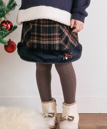 SLAP SLIP（スラップスリップ）の「【お揃い】ファー切替チェック台形スカート(90~130cm)（スカート）」