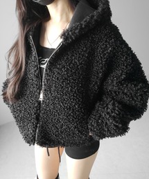 【 2color 】テディボアジップアップフーディクロップドコート / teddy boa zipup hoodie cropped cat