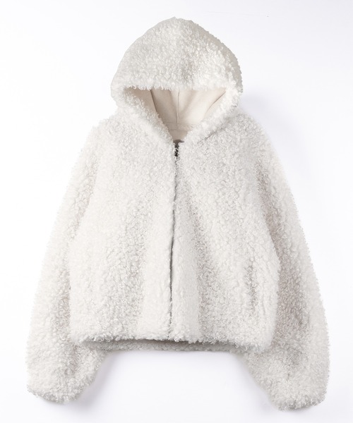 2color 】テディボアジップアップフーディクロップドコート ／ teddy