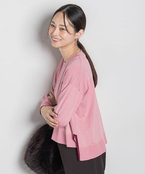 LAUTREAMONT（ロートレアモン）の「【WEB限定】カラー配色ニット≪洗える≫（ニット/セーター・レディース・ダークネイビー/グリーン系その他/ホワイト系その他/ピンク系その他・9号）」の4枚目の写真