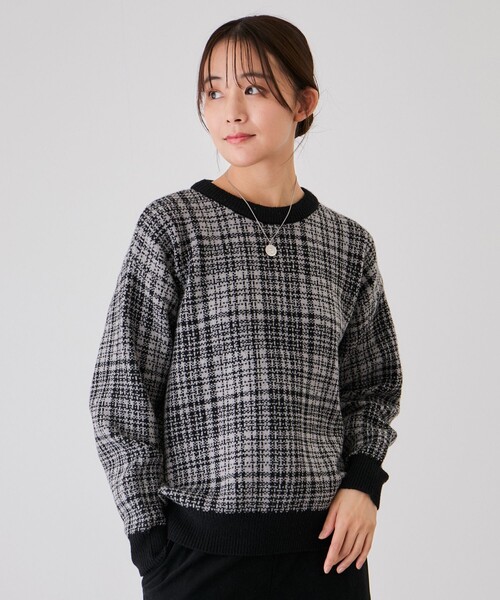 Jayro(ジャイロ)の「ジャガードチェックプルオーバー(ニット/セーター・レディース・ブラック系その他/ベージュ系その他/ネイビー・FREE)」の4枚目の写真