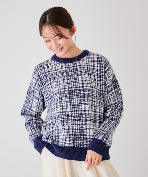 Jayro(ジャイロ)の「ジャガードチェックプルオーバー(ニット/セーター・レディース・ブラック系その他/ベージュ系その他/ネイビー・FREE)」の16枚目の写真