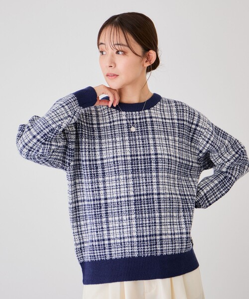 Jayro(ジャイロ)の「ジャガードチェックプルオーバー(ニット/セーター・レディース・ブラック系その他/ベージュ系その他/ネイビー・FREE)」の17枚目の写真