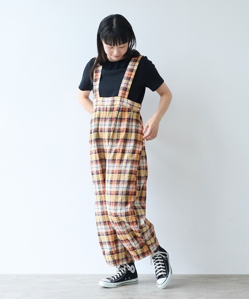 bulle de savon(ビュルデサボン)の「●broken dobby check サロペット(サロペット/オーバーオール・レディース・イエロー/ブルーグレー・FREE)」の7枚目の写真