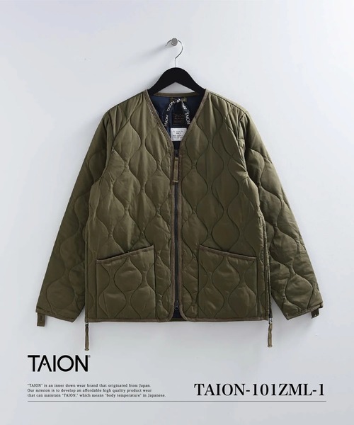 TAION(タイオン)の「【TAION(タイオン)】〈ユニセックス〉ミリタリー Vネックジップ ダウンジャケット(ダウンジャケット/コート・メンズ・ブラック/ダークグリーン系/ダークネイビー/チャコールグレー/ブラウン系その他5/チョコ/オリーブ/ダークオリーブ・M/S/L/XL/2XL/XS/3XL)」の6枚目の写真