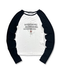 DAMISH（ダミシュ）の「クロスレタリングラグランロングスリーブ_ブラック（Tシャツ/カットソー）」