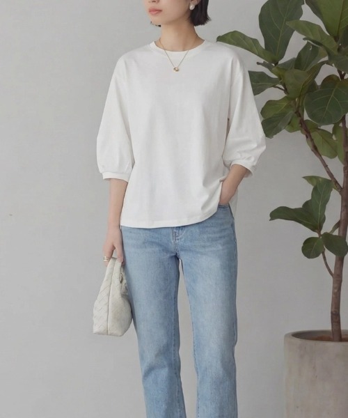 cammie(キャミー)の「クルーネックトップス(Tシャツ/カットソー・レディース・ホワイト/ブラック・M/L)」の4枚目の写真