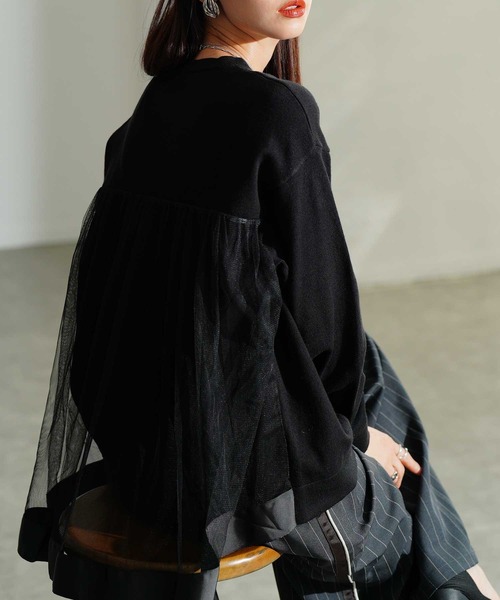 Sawa a la mode(サワアラモード)の「バックチュールニットプルオーバー(ニット/セーター・レディース・ブラック・FREE)」の1枚目の写真