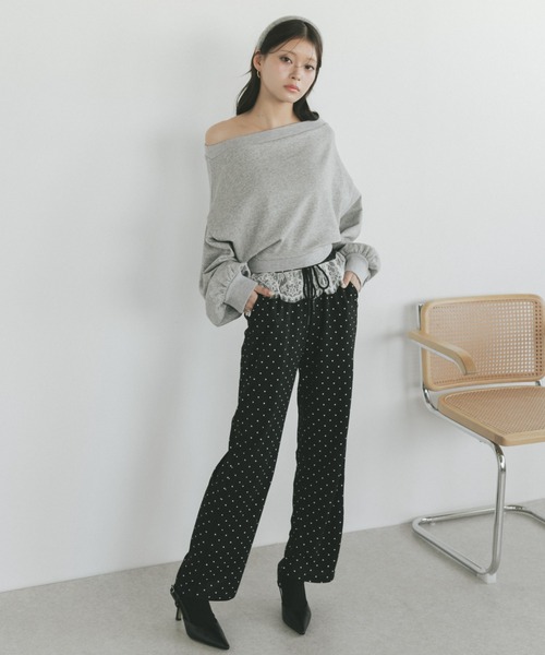 VANNIE U（ヴァニーユー）の「レースレイヤードドットイージーパンツ（その他パンツ・レディース・ブラック/グレー・FREE）」の8枚目の写真