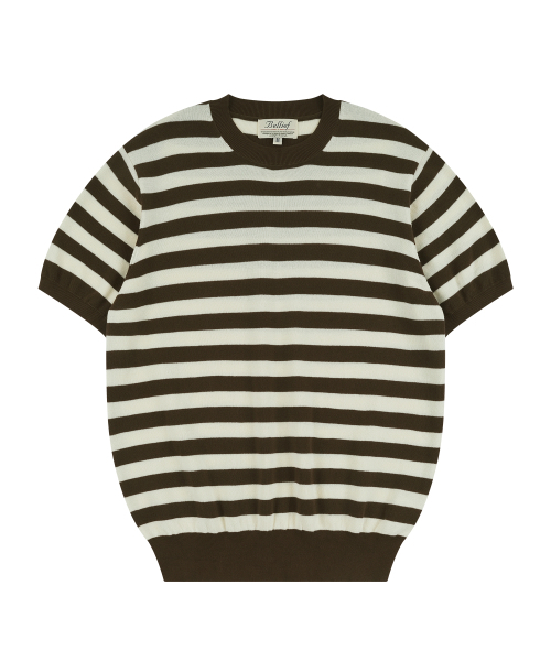BELLIEF(ベリーフ)の「Essential Comfort Short Sleeve Round Knit (Brown/Ivory)(ニット/セーター・メンズ・その他・MEDIUM/LARGE/X-LARGE)」の1枚目の写真