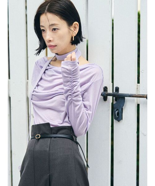 LAGUNAMOON（ラグナムーン）の「ドレープボウタイカットトップス（Tシャツ/カットソー・レディース・ラベンダー/ミント/ブラック/アイボリー・FREE）」の4枚目の写真