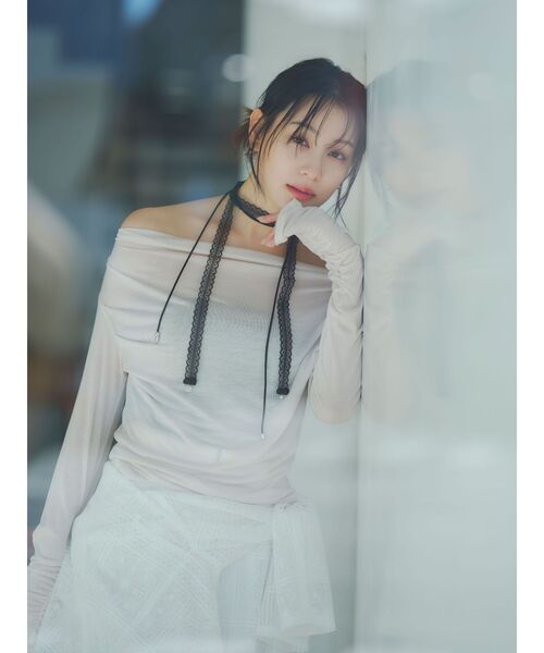 LAGUNAMOON(ラグナムーン)の「ドレープボウタイカットトップス 【夏服】(Tシャツ/カットソー・レディース・ラベンダー/ミント/ブラック/アイボリー・FREE)」の12枚目の写真