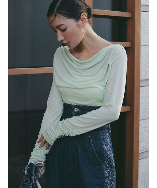LAGUNAMOON(ラグナムーン)の「ドレープボウタイカットトップス 【夏服】(Tシャツ/カットソー・レディース・ラベンダー/ミント/ブラック/アイボリー・FREE)」の8枚目の写真