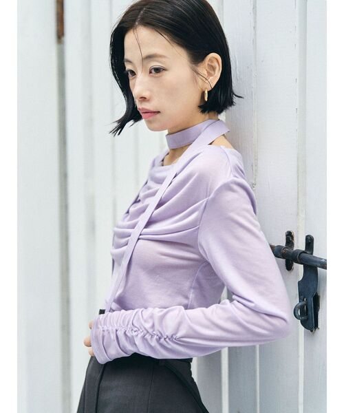 LAGUNAMOON（ラグナムーン）の「ドレープボウタイカットトップス（Tシャツ/カットソー・レディース・ラベンダー/ミント/ブラック/アイボリー・FREE）」の7枚目の写真