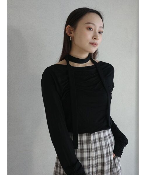 LAGUNAMOON（ラグナムーン）の「ドレープボウタイカットトップス（Tシャツ/カットソー・レディース・ラベンダー/ミント/ブラック/アイボリー・FREE）」の16枚目の写真