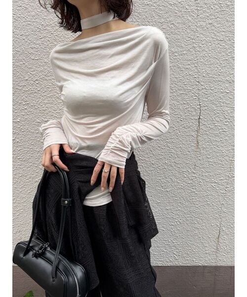 LAGUNAMOON（ラグナムーン）の「ドレープボウタイカットトップス（Tシャツ/カットソー・レディース・ラベンダー/ミント/ブラック/アイボリー・FREE）」の18枚目の写真