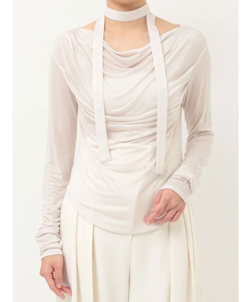 LAGUNAMOON（ラグナムーン）の「ドレープボウタイカットトップス 【夏服】【シアートップス】（Tシャツ/カットソー・レディース・ラベンダー/ミント/ブラック/アイボリー・FREE）」の9枚目の写真