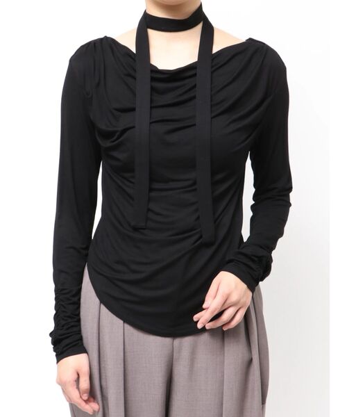 LAGUNAMOON（ラグナムーン）の「ドレープボウタイカットトップス 【夏服】【シアートップス】（Tシャツ/カットソー・レディース・ラベンダー/ミント/ブラック/アイボリー・FREE）」の8枚目の写真