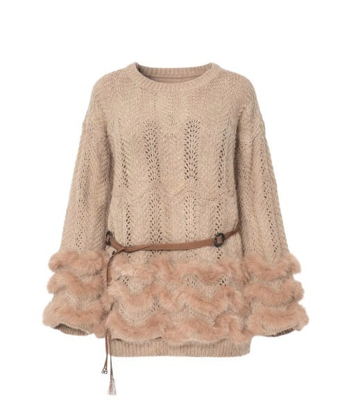 JilLA(ジルア)の「Tiered Fur Belt Mini Dress / ティアードファーベルトミニニットワンピース(ニット/セーター・レディース・ブラウン/ブラック・FREE)」の2枚目の写真